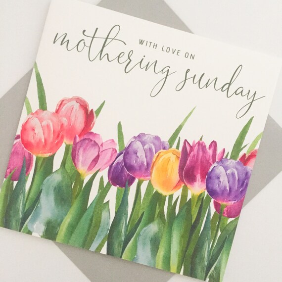 Mothering Sunday Card, Mother's Day Card, With love on Mothering Sunday, Tulip Mother's Day Card, Floral Mother's Day Card, Card for Mum