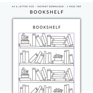 Plantilla imprimible de estantería, Libros para leer, Libros que he leído, Registro de lectura en tamaño A4 y carta, Descarga instantánea de libros por leer, Página para colorear de estantería