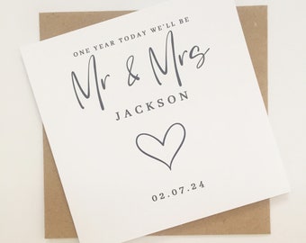 Personalised Wedding Countdown Card, One Year Until Mr Mrs, Engaged Friend Gift