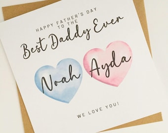 Personalised Daddy Father's Day Card from up to 4 Children, To Our Daddy from Children Son Daughter, Card for Daddy from 2 Children