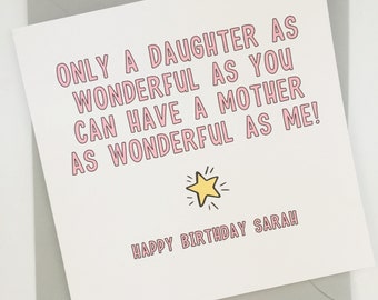 Funny Birthday Card for Daughter, Personalised Birthday Card, Best Daughter Birthday Card, Joke Card, Wonderful Daughter