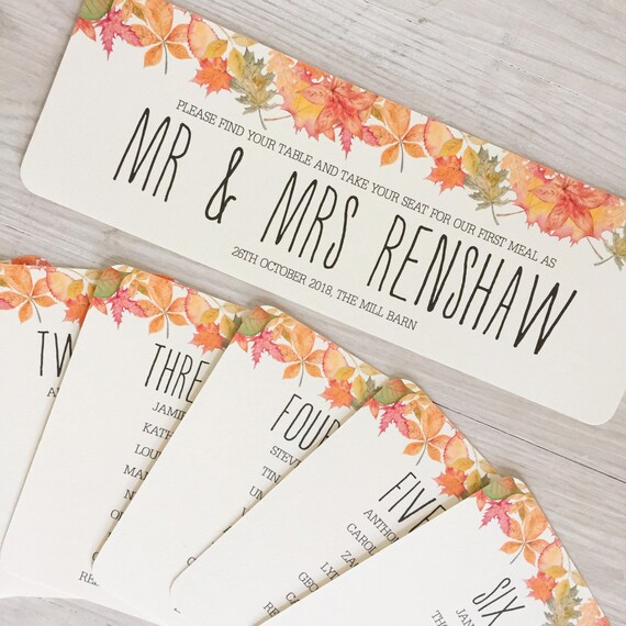 fall wedding seating cards