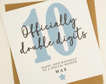 Personalised 10th Birthday Card, Officially Double Digits 10th Birthday Card, 10th Birthday Gift for Son, Nephew, Grandson, Brother