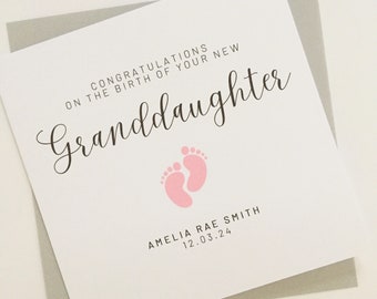 Personalised New Grandparents Card, Congratulations On Your New Granddaughter, New Baby Grandchild Card for Nanny, Grandpa, Grandma, Grandad