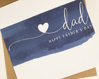 Dad Father's Day Card from Daughter or Son, Wonderful Dad Father's Day Card, Watercolour Blue Card for Dad on Fathers Day