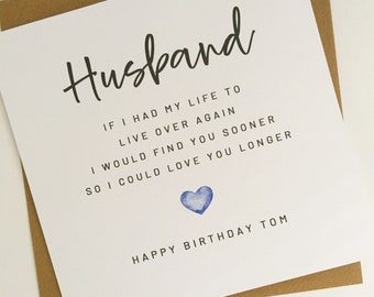 Personalised Romantic Husband Birthday Card, Birthday Poem Card For Husband, Husband Birthday Gift, Happy Birthday To My Husband