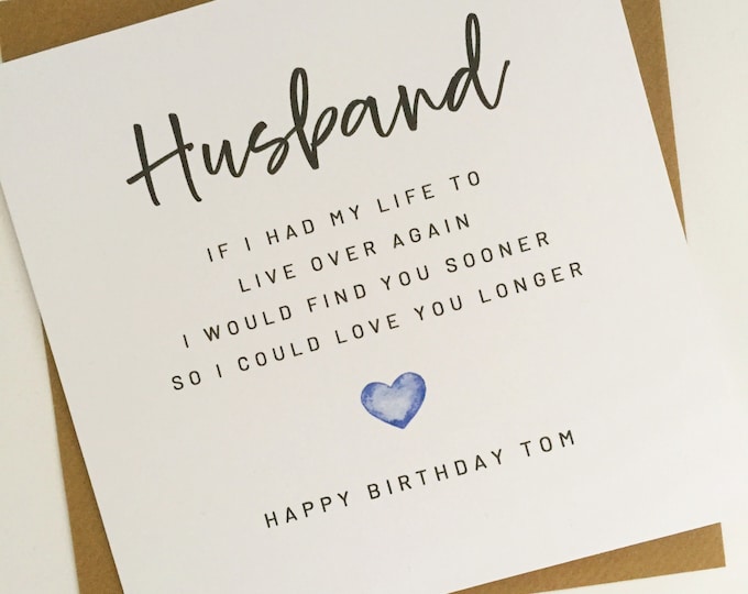 Personalised Romantic Husband Birthday Card, Birthday Poem Card for ...