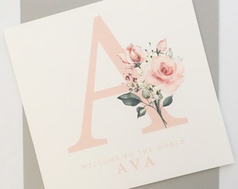 New Baby Girl Card, Welcome to the World Card, Pink New Baby Card, New Born Baby Card, Card for a Baby Girl, Pink Floral Card