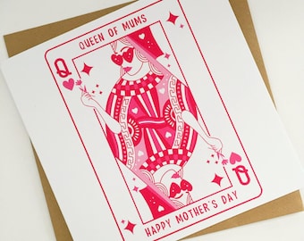 Queen of Hearts Mother's Day Card, Funny 'Queen of Mums' Happy Mothers Day Gift