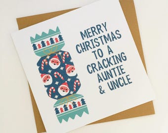 Auntie and Uncle Christmas Card, Funny Pun Christmas Cracker Card, Merry Christmas to a Cracking Aunt or Aunty and Uncle