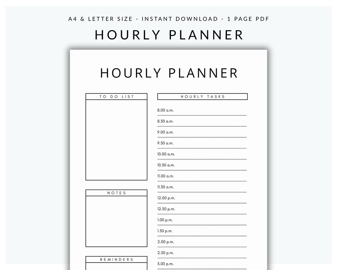 Hourly Daily Planner Printable, Hourly Schedule to Do List, 24 Hour ...