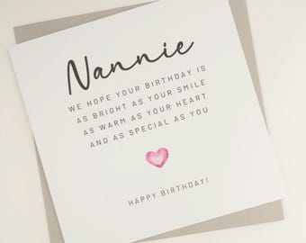 Nannie Birthday Poem Card, Keepsake Gift Card for Nana, Nanny, Grandma, Granny
