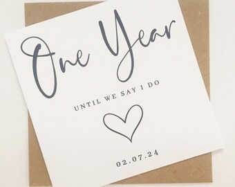 Personalised One Year Until We Say I Do Wedding Card, Simple Wedding Card, Wedding Countdown Card, One Year Until Mr & Mrs