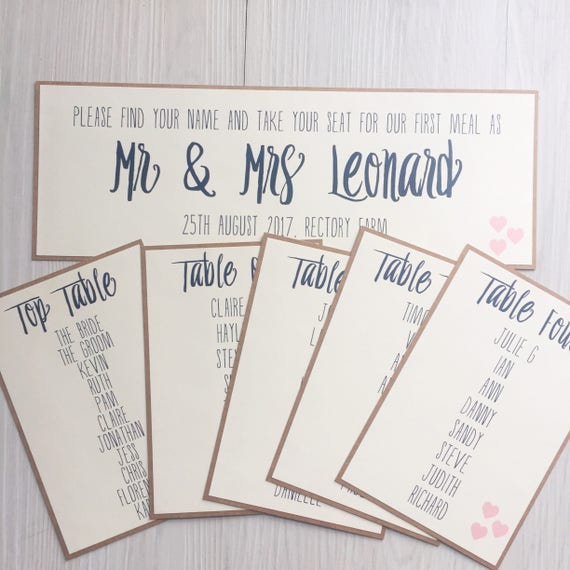 Wedding Table Seating Chart Cards