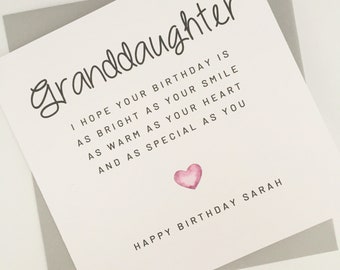 Personalised Birthday Card for Granddaughter, Birthday Card for Teenage Grown Up Granddaughter, Verse Poem Card for Special Granddaughter