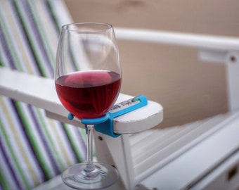 Wine glass holder for an outdoor chair. Works on most Patio, Beach, Camp/Bag chairs! Great Mom gift!  Makes YOUR chair a better chair!