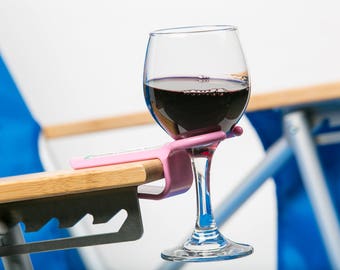 2 wine glass holders attach  to an outdoor chair. Work on most Patio, Beach, Adirondack and Camp/Bag chairs!  Two Wine Hooks - Free Shipping