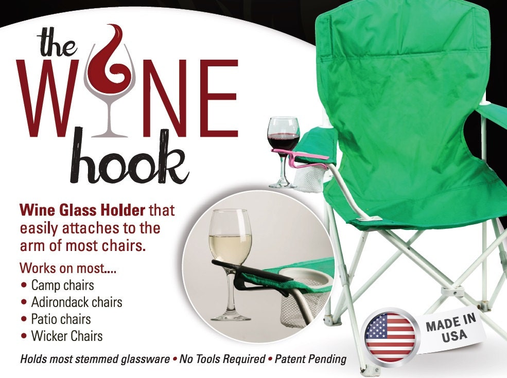 Thanksgiving Sale! Wine glass cup holder for an outdoor folding camp bag  chair. Perfect gift. The Wine Hook.