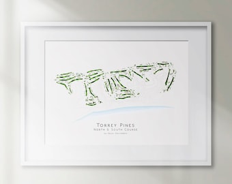 Torrey Pines North and South Course La Jolla California Mapa de campo de golf minimalista Decoración de golf Regalo Arte de la pared Impresión Arte de golf SIN MARCO