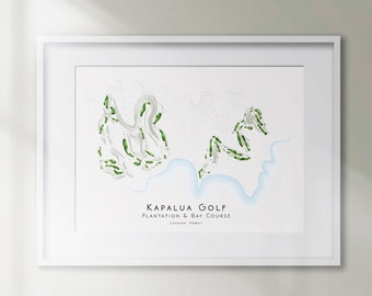 Kapalua Golf Bay And Plantation Courses Lahaina Hawaii Minimalist Golf Course Map Golfing Decor Gift Wall Art Print Golf Art UNFRAMED