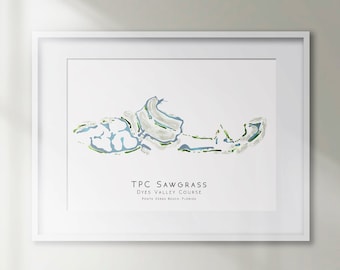 TPC Sawgrass Dyes Course Ponte Vedra Beach Florida Minimalist Golf Course Map Golfing Decor Gift Wall Art Print Golf Art UNFRAMED