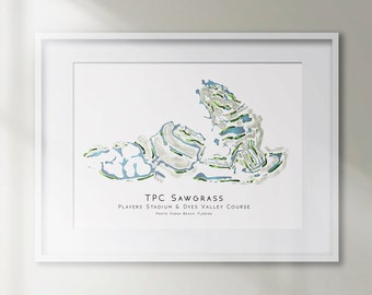TPC Sawgrass Stadium & Dyes Course Florida Campo de golf Mapa Campo de golf Impresión Decoración de golf Regalo Campo de golf Arte de la pared Impresión Arte de golf SIN MARCO