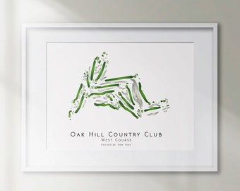 Oak Hill Country Club West Course Rochester New York Minimalist Golf Course Map Golfing Decor Gift Wall Art Print Golf Art UNFRAMED