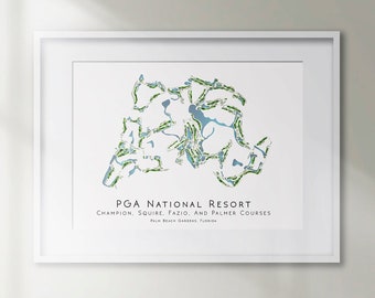 PGA National Resort Todos los campos Florida Golf Course Imprimir Golf Decor Home Decor Gift Wall Art Print FL Golf Art Sport Art Mens Gift UNFRAMED