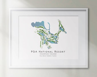 PGA National Resort Champion Course Florida Golf Course Minimalist Golf Course Map Golf Home Decor Wall Art Print Golf Art Sport UNFRAMED