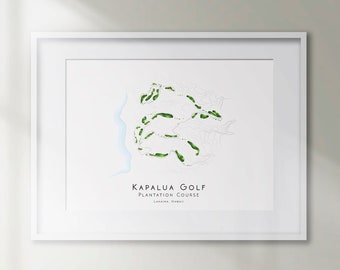 Kapalua Golf Plantation Course Lahaina Hawaii Minimalist Golf Course Map Golfing Decor Gift Wall Art Print Golf Art UNFRAMED