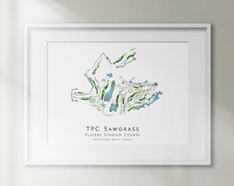 TPC Sawgrass Stadium Course Ponte Vedra Beach Florida Mapa de campo de golf minimalista Decoración de golf Regalo Arte de la pared Impresión Arte de golf SIN MARCO
