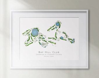 Bay Hill Club Champion & Charger Courses Orlando Florida Minimalist Golf Course Map Golfing Decor Gift Wall Art Print Golf Art UNFRAMED