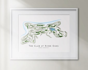 El club en el campo de River Oaks, Mapa del campo de golf de Connecticut, Impresión del campo de golf, Decoración de golf, Regalo, Arte de pared del campo de golf, Arte de golf SIN MARCO