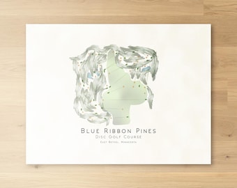 Campo de golf de disco Blue Ribbon Pines Campo de golf de disco de Minnesota Mapa de golf minimalista Decoración de golf de disco Regalo Arte de pared Decoración de golf para el hogar SIN MARCO