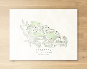 Toboggan Disc Golf Course Michigan Disc Golf Course Minimalista Golf Mapa Disco Golf Decoración Regalo Pared Arte Impresión Golf Home Decor UNFRAMED