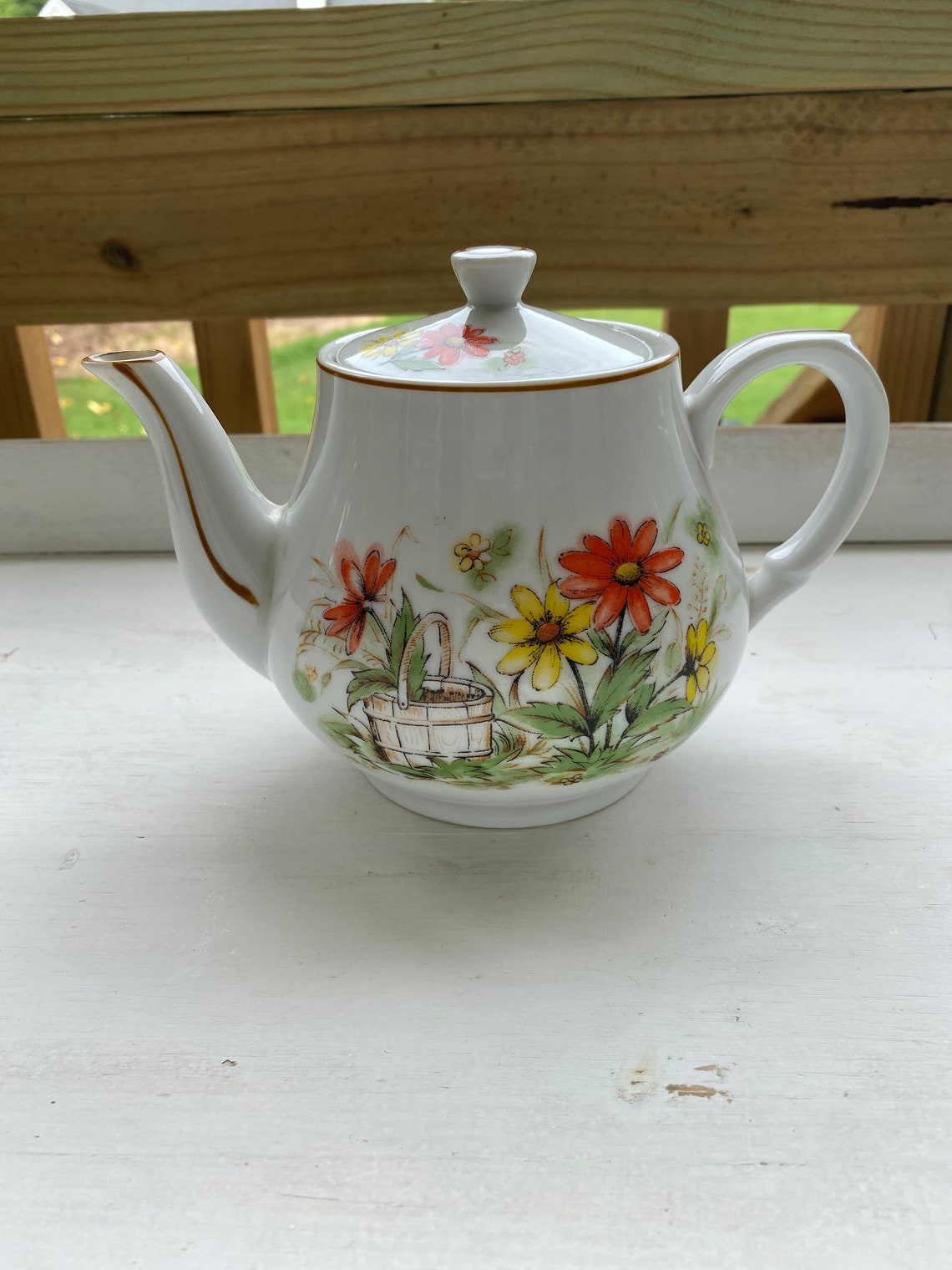 VTG Japanese Porcelain Teapot Multi Hand Painted Floral Decor Etsy