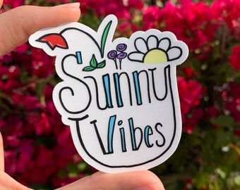 Clear Sunny Vibes Vinyl Sticker, Water Bottle Sticker, Laptop Sticker, Phone Sticker, Journal Sticker. Summertime Sticker