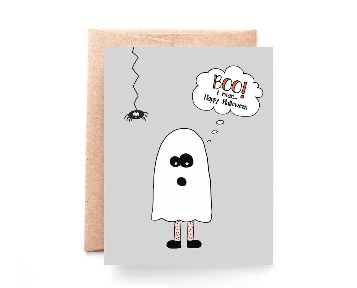 Halloween Card Funny Happy Halloween Cards Ghost and - Etsy