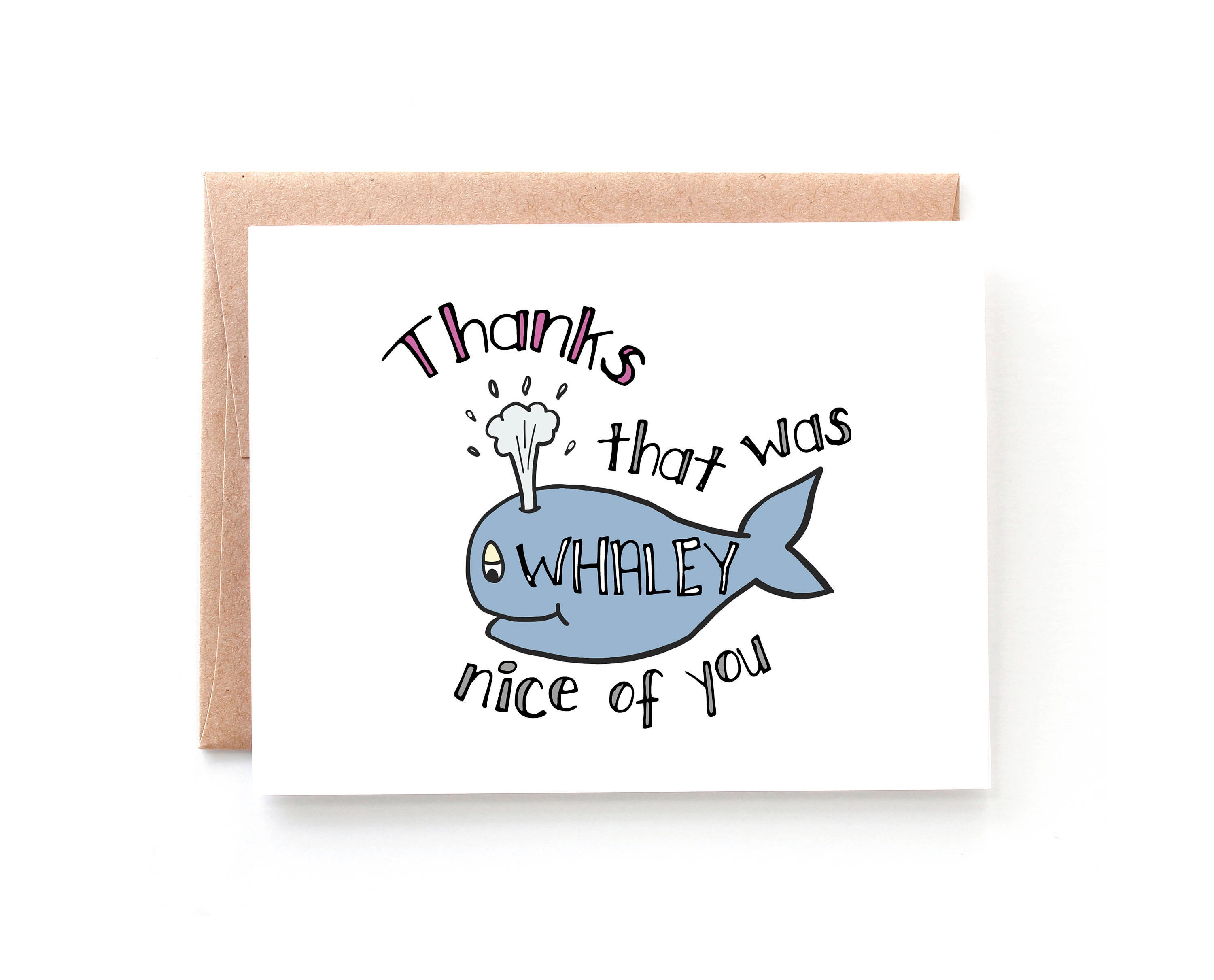 Thank You Card Punn Card Funny Thank You Card Whale Card - Etsy