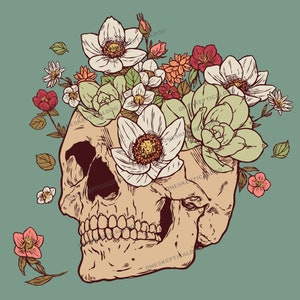 Skull With Flowers, Memento Mori, Vector Illustration, Clipart, EPS SVG PNG