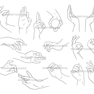 Hands Vector Icon Set, Hand Gestures Clipart, Hand Drawn Line Art Clipart, EPS SVG PNG