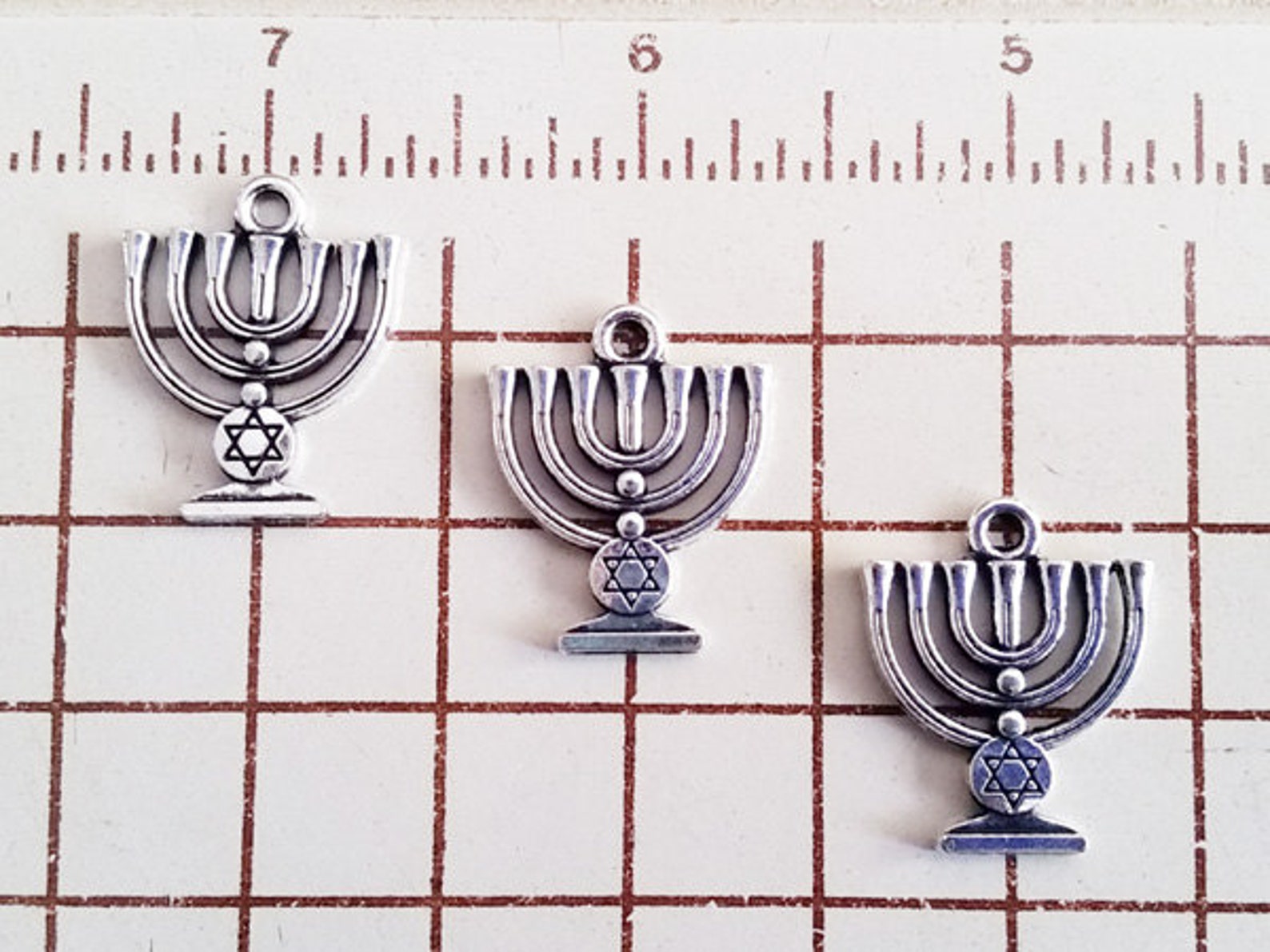 10 Menorah Silver Tone Charms with Star of David Jewelry Etsy