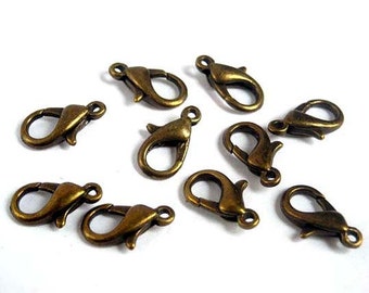 10 Antique Bronze Lobster Clasp Connectors 12 mm x 6 mm Jewelry Findings ABLCC12MM-10WD3