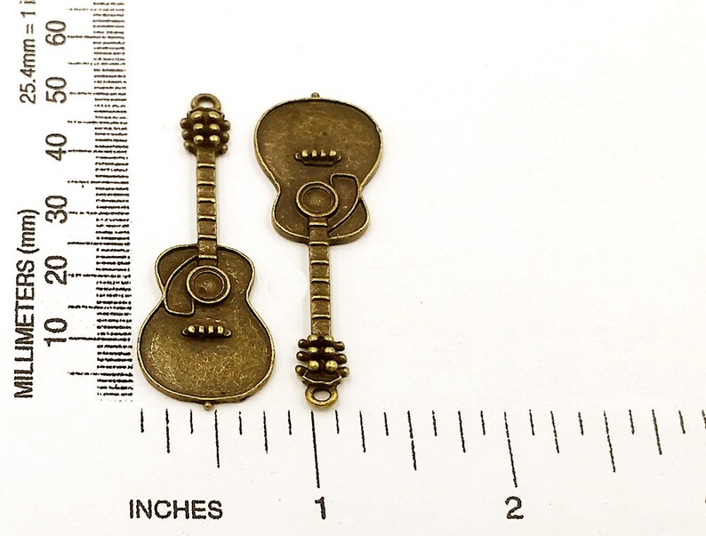2 Antique Bronze Guitar Pendants Jewelry Findings Etsy