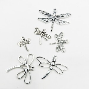 6 Assorted Antique Silver Dragonfly Charms Set Jewelry Findings AASDCS6PC-OF5