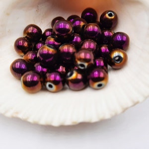30 Hematite Dark Purple with Gold Plated Beads 8mm Jewelry Supplies HBDPGPB8MM-30BD2-63/OF2