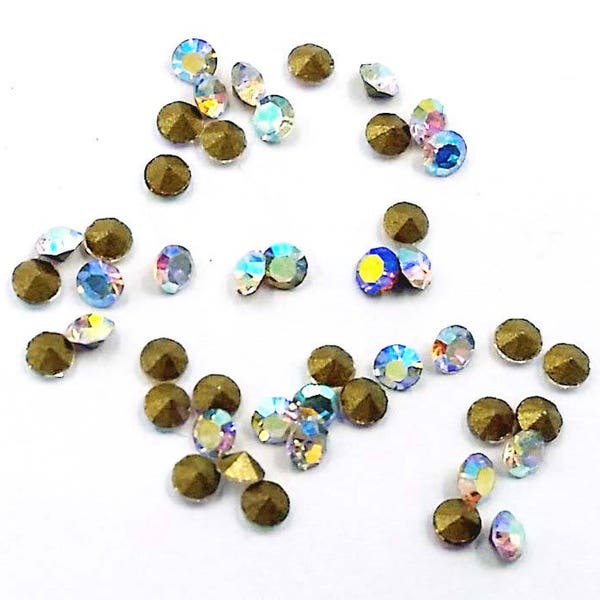 50 Aurora Borealis Pointed Back Round Faceted Rhinestones ss8 Jewelry Findings ABPBRFRss8-50WD1