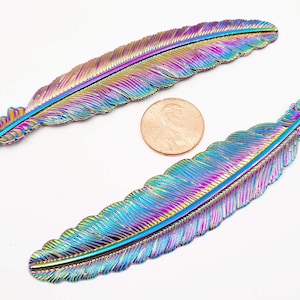2 colgantes de plumas grandes de aleación de Metal arcoíris accesorios de joyería RMALFPJF-1BD7-223
