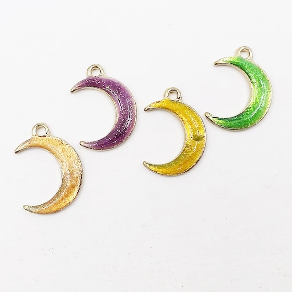 1 Enamel Peach Purple Yellow and Emerald Green Crescent Moon Charms 18MM Jewelry Supplies EPPYEGCMC18MM-25BD4-110