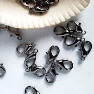 10 Gunmetal Lobster Clasp Connectors 14 mm x 7 mm Jewelry Finding GMLCC14MM-10D4